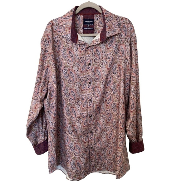 Daniel Hechter Paris Long Sleeve Button Down Shirt, Pink Orange Blue Paisley - Picture 1 of 13